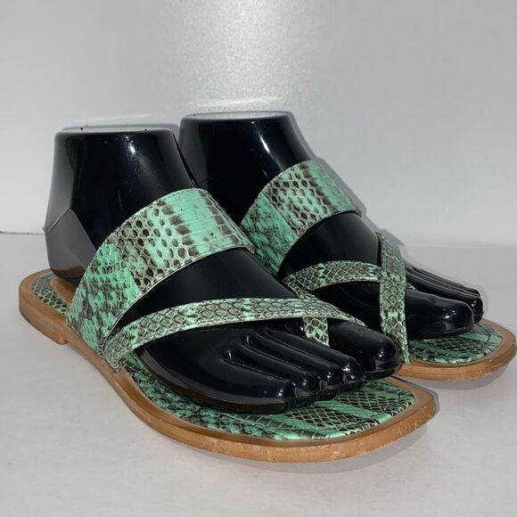 Louise Et Cie Women's Strappy Green Tan Snakeskin Sandals Size 6.5 - Picture 1 of 10